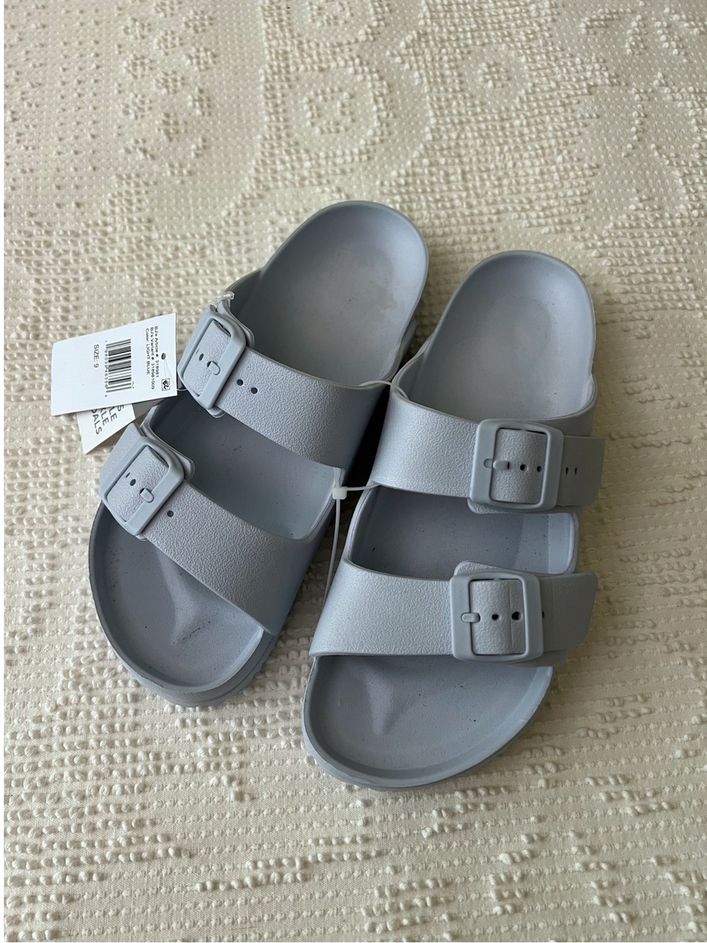 Light blue Double-Buckle Foam Slide Sandals